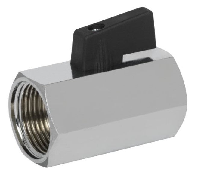 Mini Kugelhahn 3/8" IG/IG DN10, PN10, reduzierter Durchgang, Messing verchromt, Kugel Messing vernickelt
