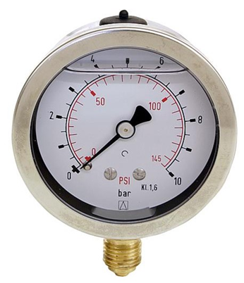 Manometer mit Glyzerin Ø63mm 0-16 bar, G1/4" Anschluss unten