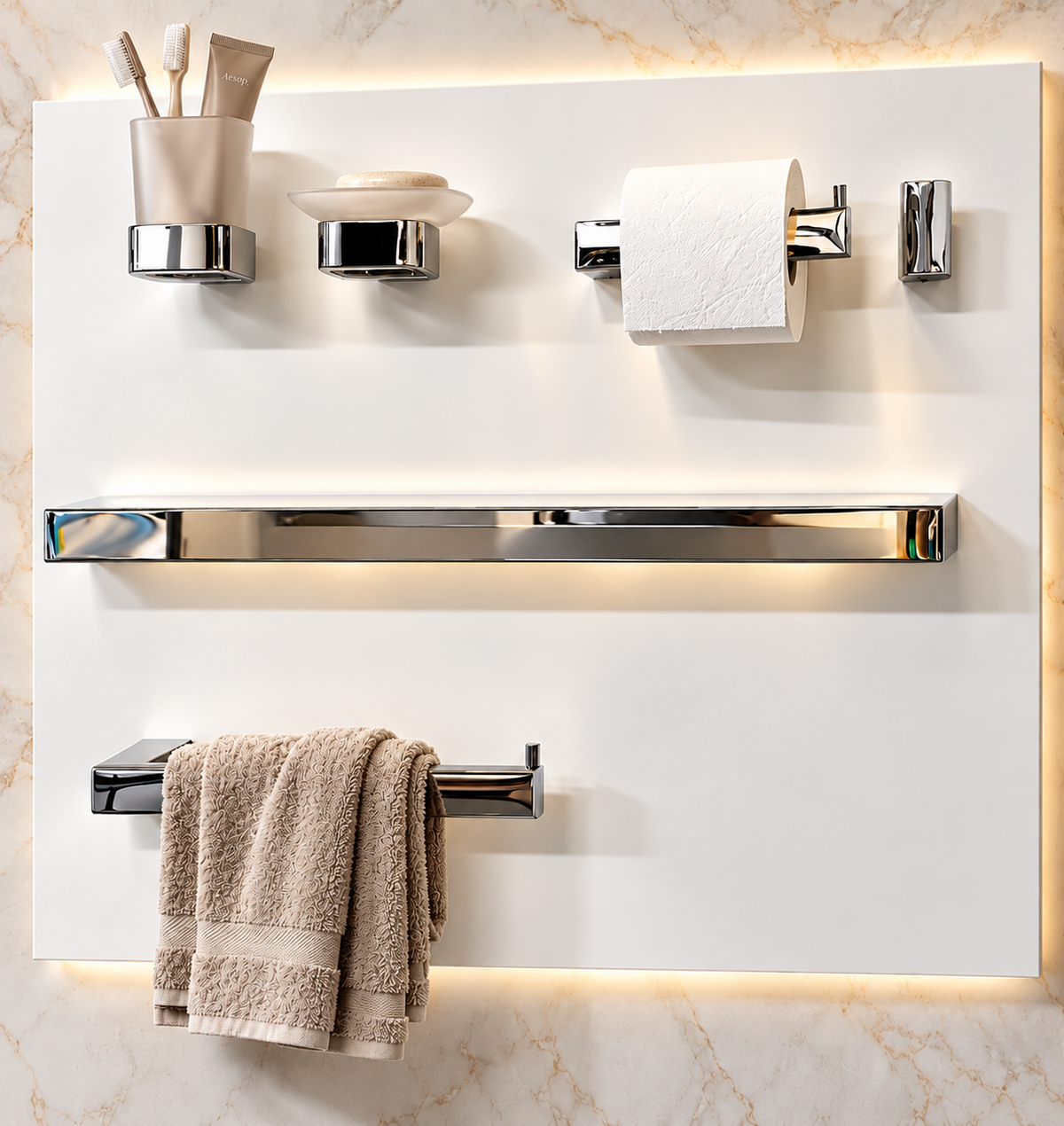 Badezimmer-Set 6-teilig eckig, Ms verchromt