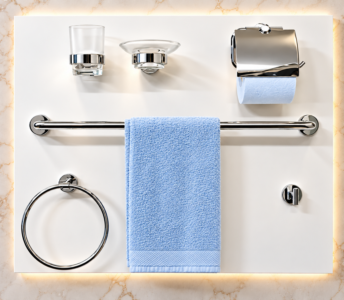 Badezimmer-Set 6-teilig rund, Ms verchromt