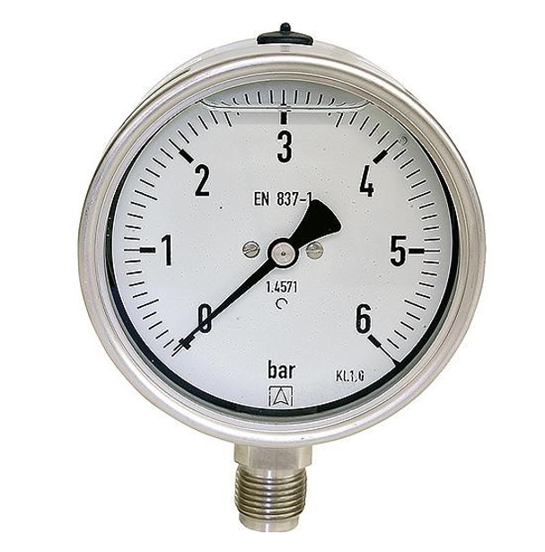 Manometer mit Glyzerin Ø100mm 0-60 bar, G1/2" Anschluss unten