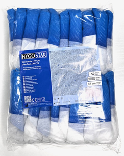 Überschuhe aus PP mit CPE-Sohle von Hygostar, 41 cm Länge, weiss/blau, Beutel à 50 Stk.